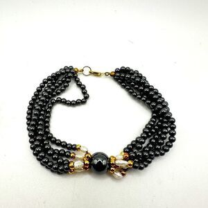 Revived Hematite and rice pearl with gold tone accent beads, 925 clasp bracelet!